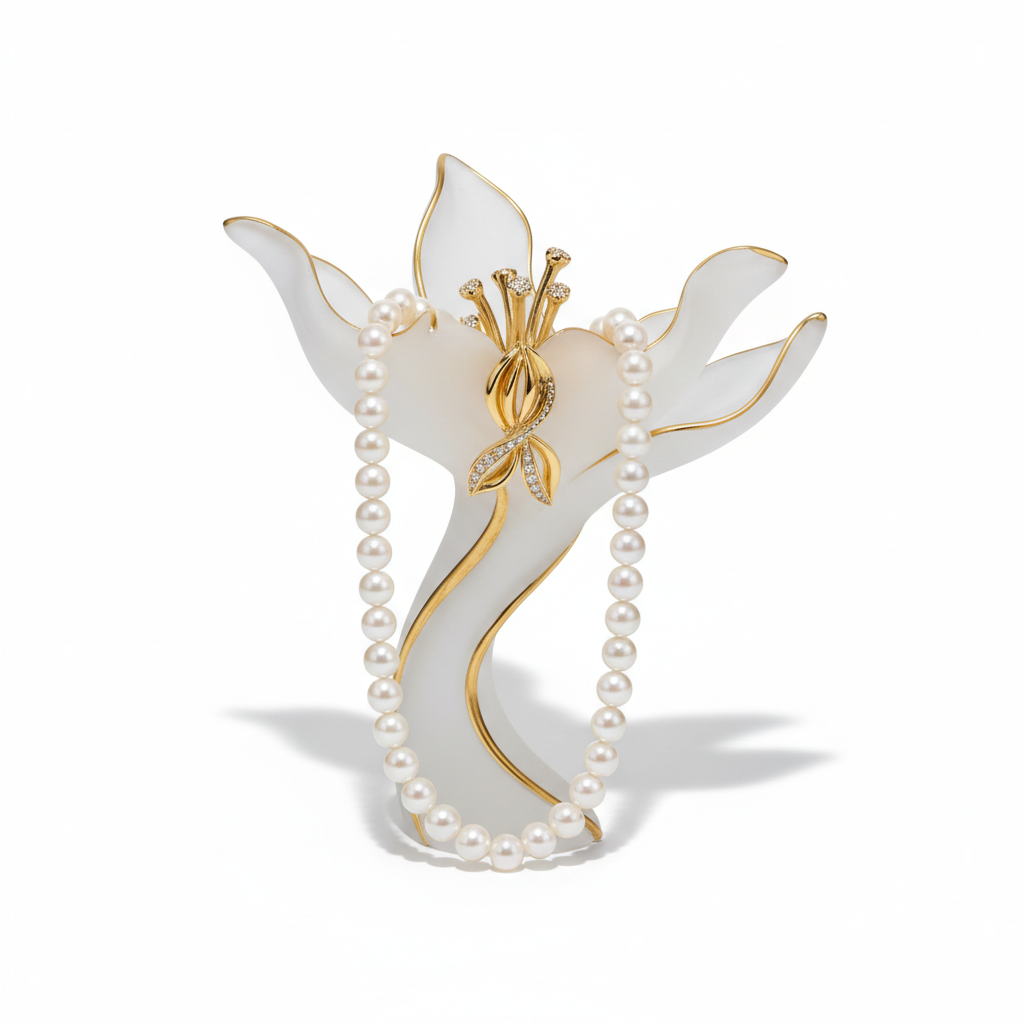 Pearl necklace with gold clasp