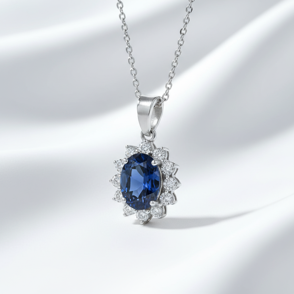 Silver pendant necklace with gemstone