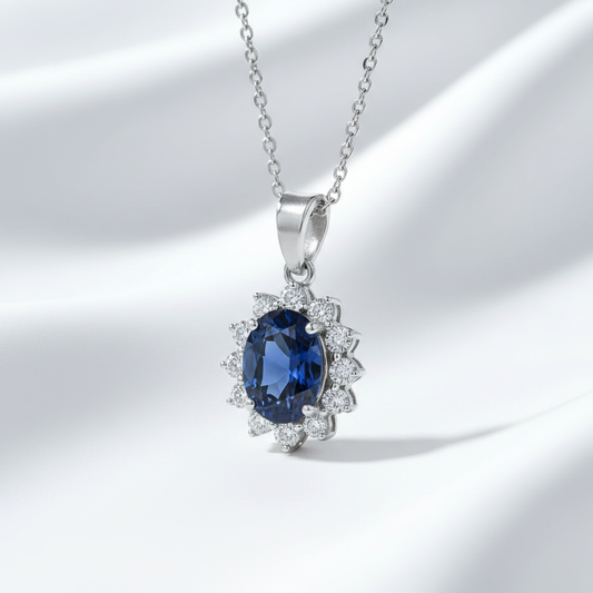 Silver pendant necklace with gemstone